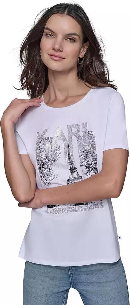 Жіноча футболка Karl Lagerfeld Paris зі стразами 1159850397 (Білий L) — фото 3