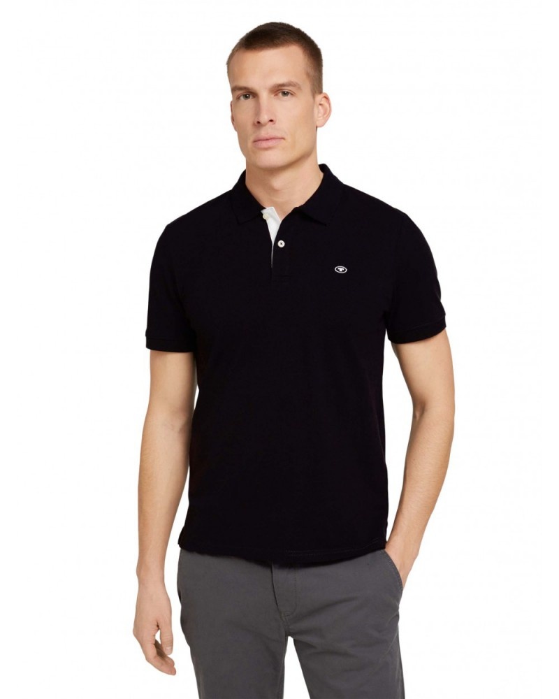 Поло basic polo with contrast 1027713XX1029999 Tom Tailor XXL Чорний — фото 1