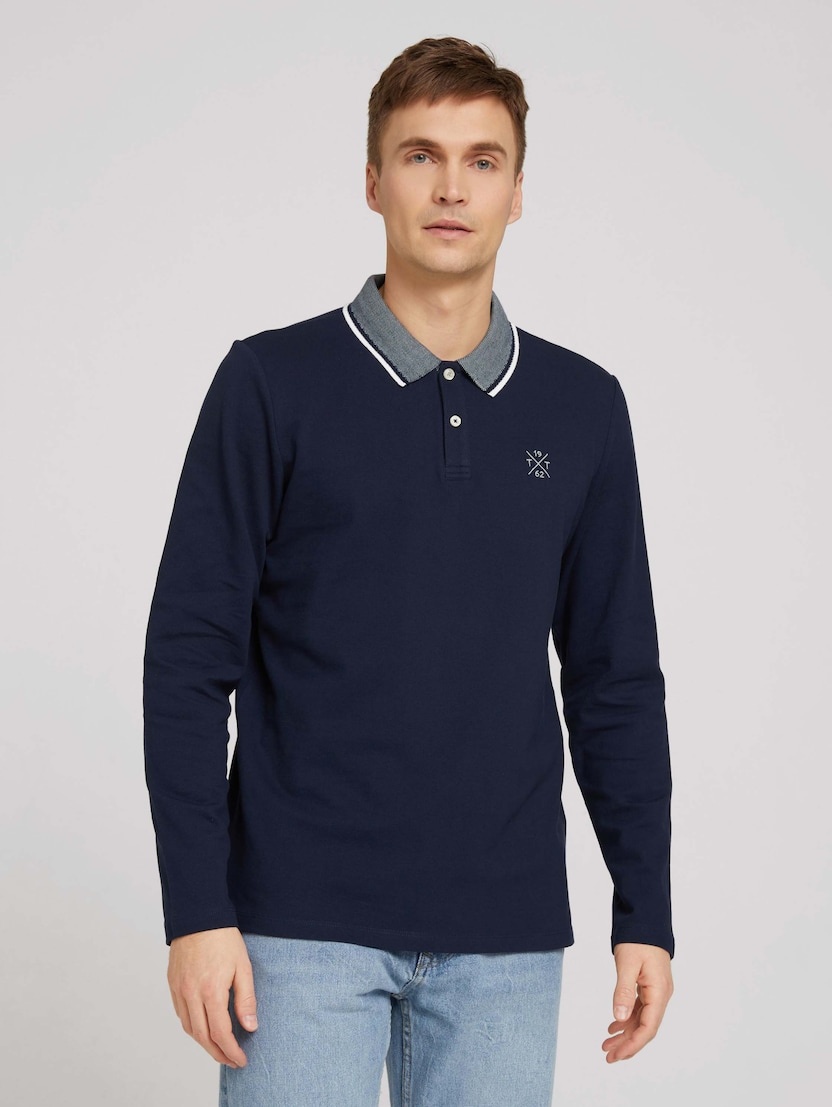 Поло з довгими рукавами 1030645XX1010668 Tom Tailor M Темно-синій — фото 1