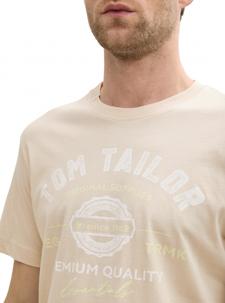 Футболка LOGO TEE MEN'S T-SHIRT 1037735-10336 Tom Tailor XXL Бежевий — фото 4
