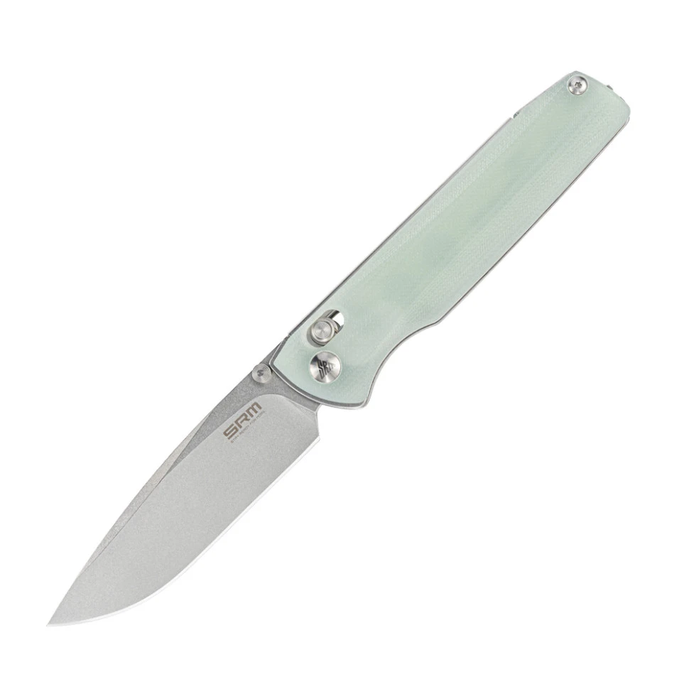 Ніж складаний туристичний SRM Terrier 258L-GC (9.3 см) D2 / G10 біло-зелений — фото 1