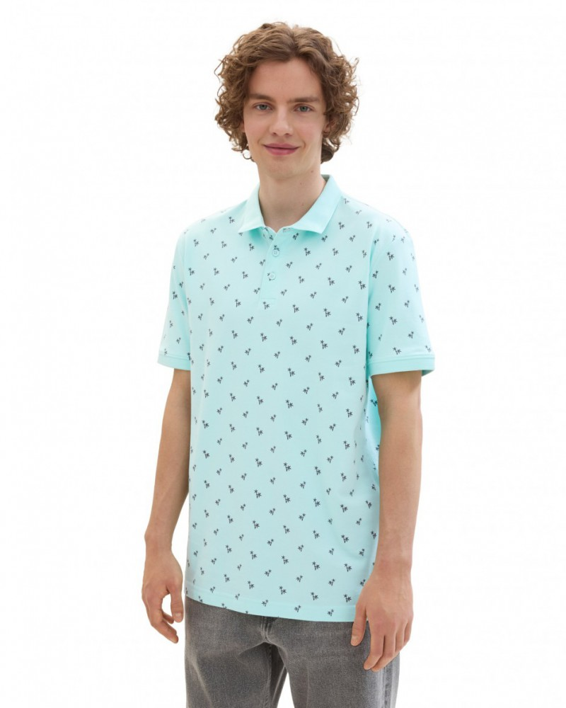 Поло Men's Polo Shirt with Palm Pattern 1042114ХХ35504 Tom Tailor XXL Блакитний — фото 1