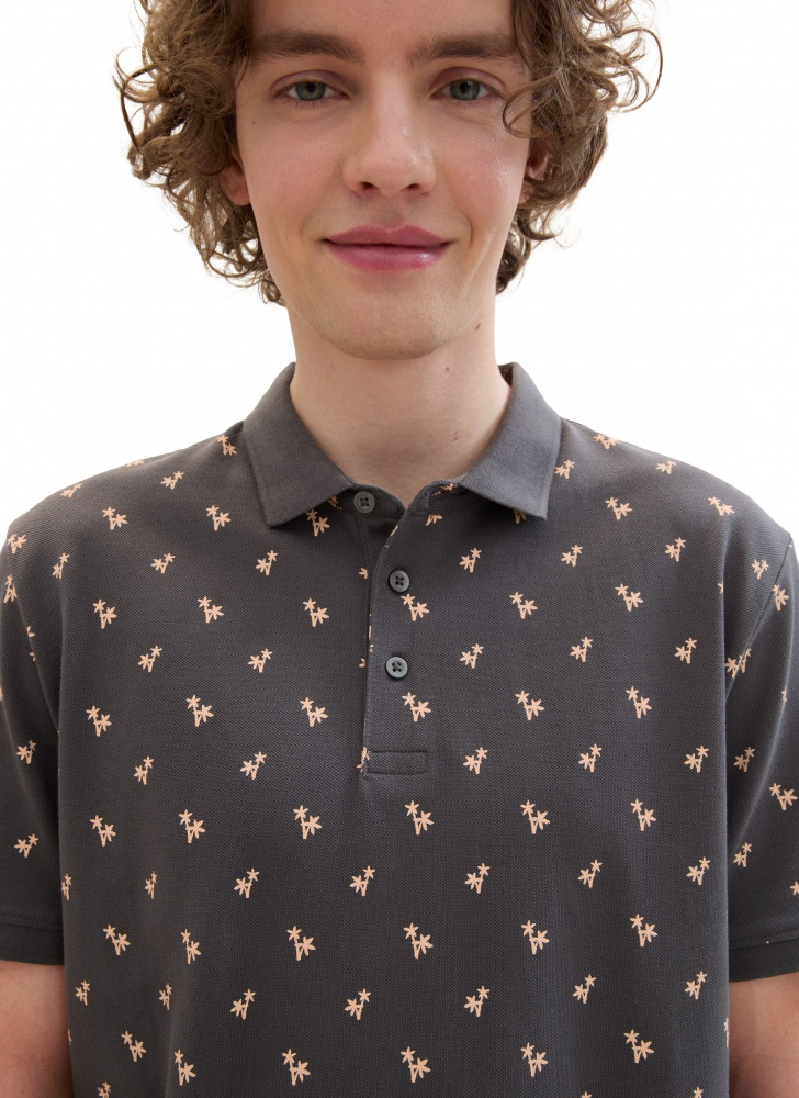 Поло Men's Polo Shirt with Palm Pattern 1042114ХХ35506 Tom Tailor XXL Темно-сірий — фото 5