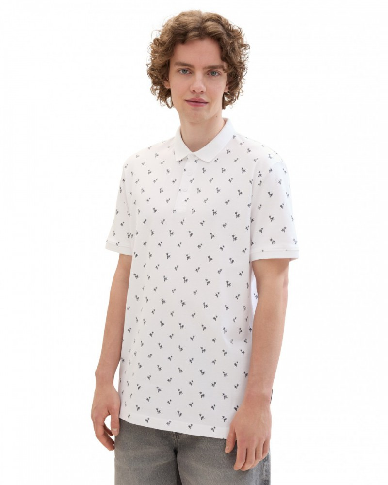 Поло Men's Polo Shirt with Palm Pattern 1042114ХХ35505 Tom Tailor L Білий — фото 1
