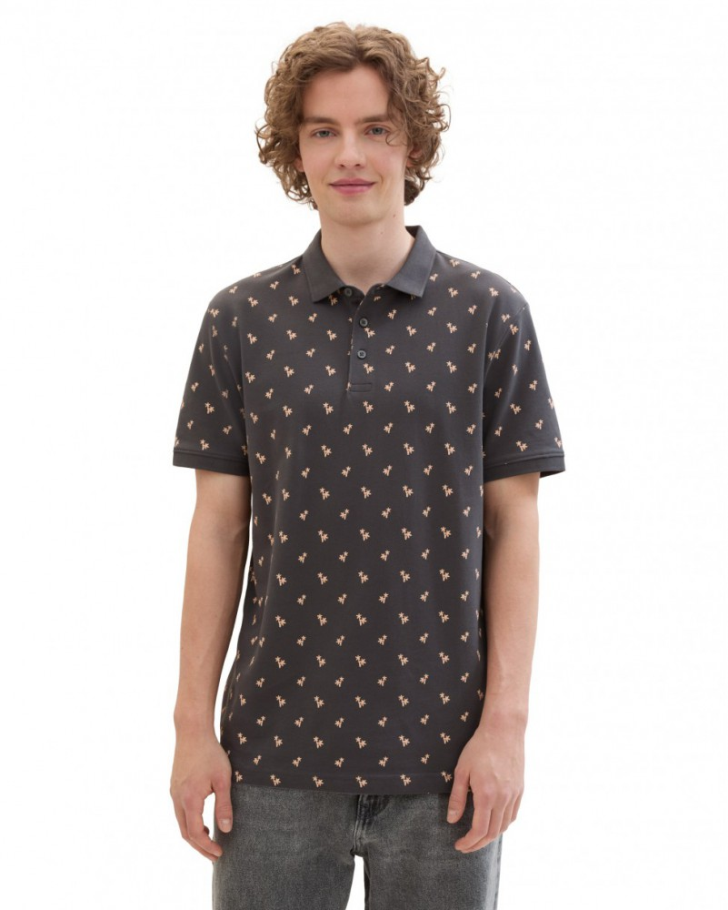 Поло Men's Polo Shirt with Palm Pattern 1042114ХХ35506 Tom Tailor XXL Темно-сірий — фото 1