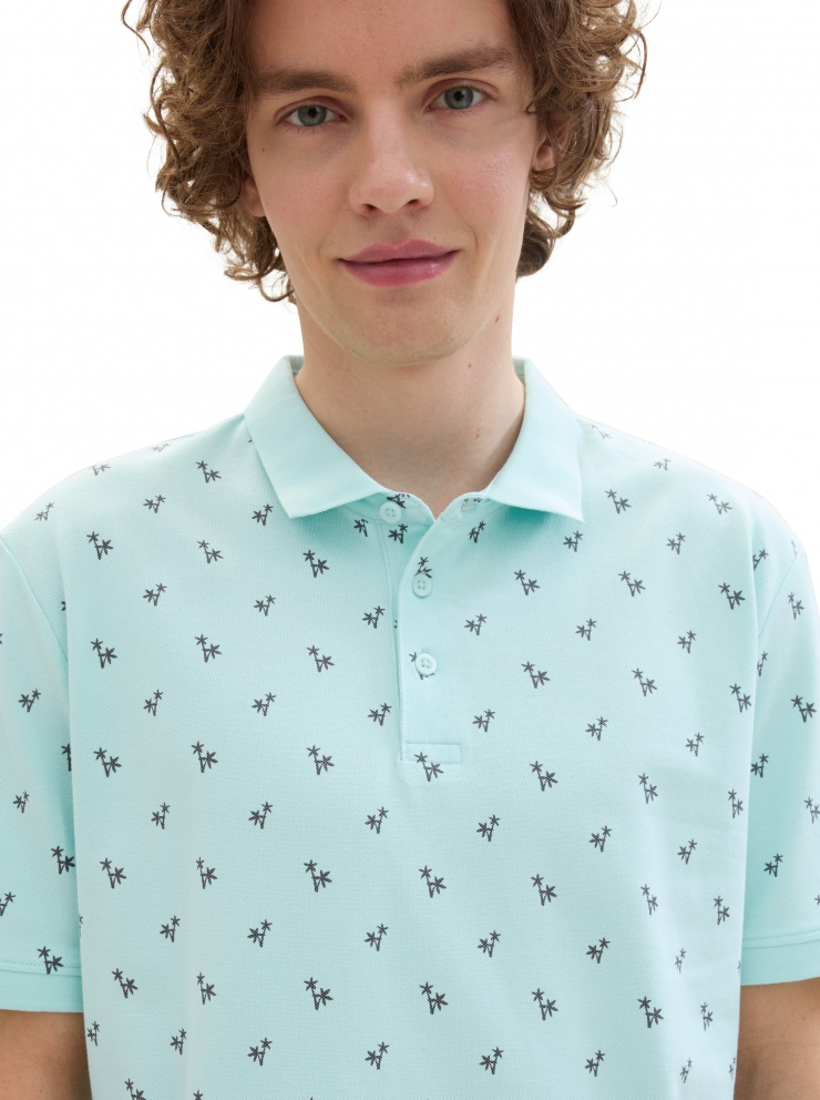 Поло Men's Polo Shirt with Palm Pattern 1042114ХХ35504 Tom Tailor XXL Блакитний — фото 5