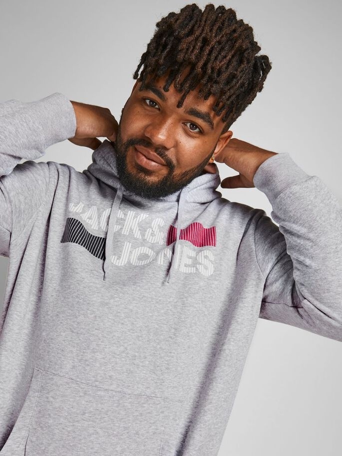 Толстовка JJECORP LOGO SWEAT HOOD NOOS PS 12163777-Light Grey Melange-Print:PLAY Jack &amp; Jones PLUS 3XL Сірий — фото 4