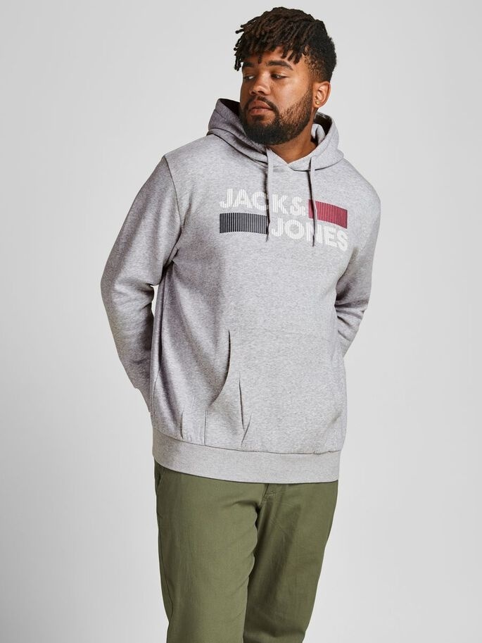 Толстовка JJECORP LOGO SWEAT HOOD NOOS PS 12163777-Light Grey Melange-Print:PLAY Jack &amp; Jones PLUS 3XL Сірий — фото 2