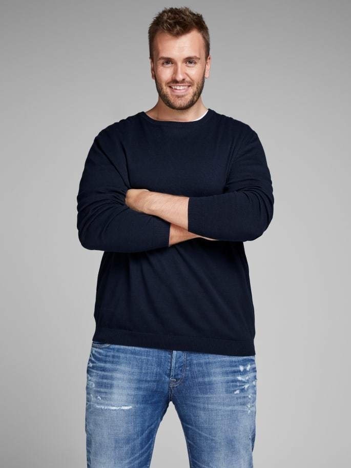 Пуловер JJEBASIC KNIT CREW NECK PS 12144038-Navy Blazer Jack & Jones PLUS 2XL Темно-синій — фото 3
