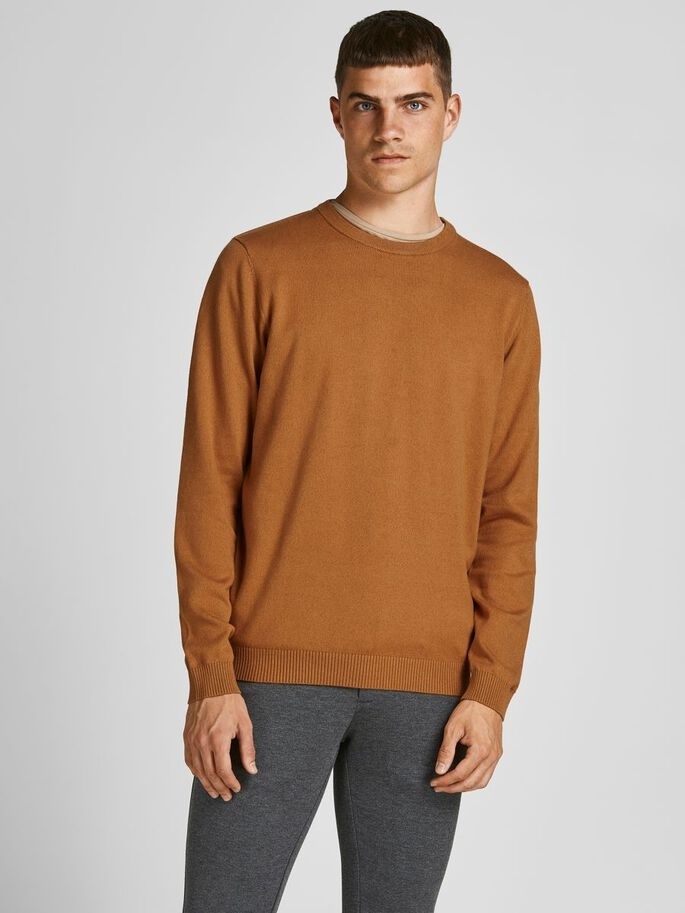 Пуловер JJEBASIC KNIT CREW NECK NOOS 12137190-Umber Jack & Jones XXL Коричневий — фото 3