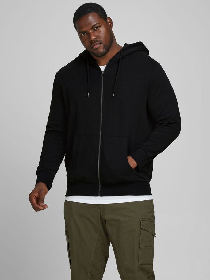 Толстовка JJEBASIC SWEAT ZIP HOOD NOOS PS 12182493-Black Jack &amp; Jones PLUS 2XL Чорний — фото 2