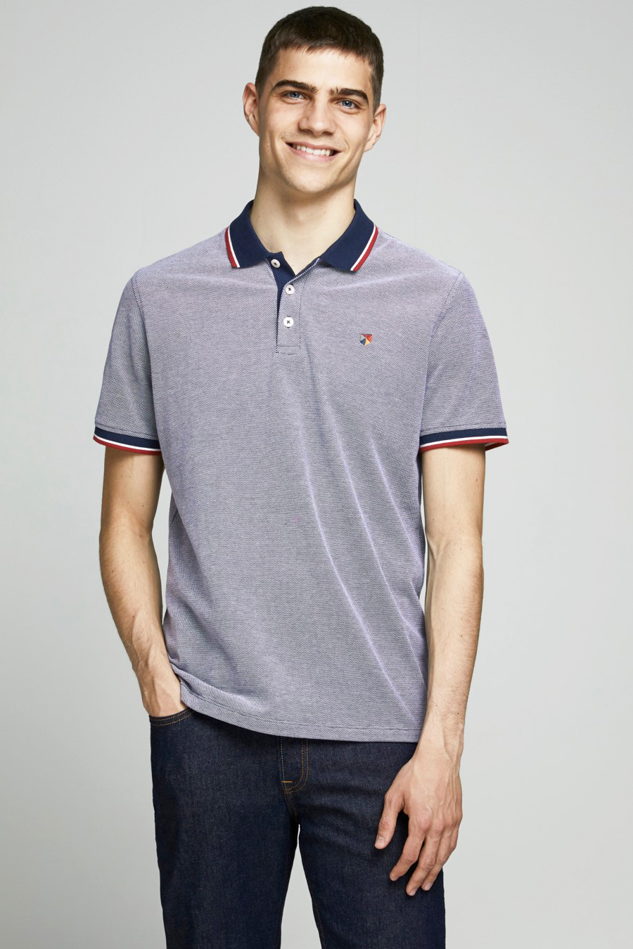 Поло JPRBLUWIN POLO SS NOOS 12169064-Mood Indigo-Fit:REG W. WHISPER WHITE Jack & Jones XXL Сірий — фото 3