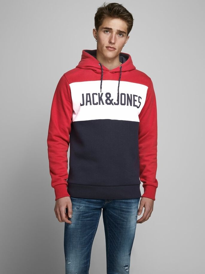 Толстовка JJELOGO BLOCKING SWEAT HOOD NOOS 12172344 Tango Red Jack & Jones XXL Червоний — фото 3