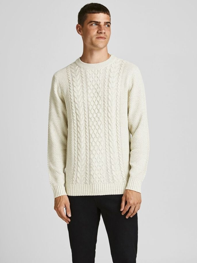 Пуловер JJCRAIG KNIT CREW NECK 12189968-Cloud Dancer Jack & Jones S Білий — фото 3