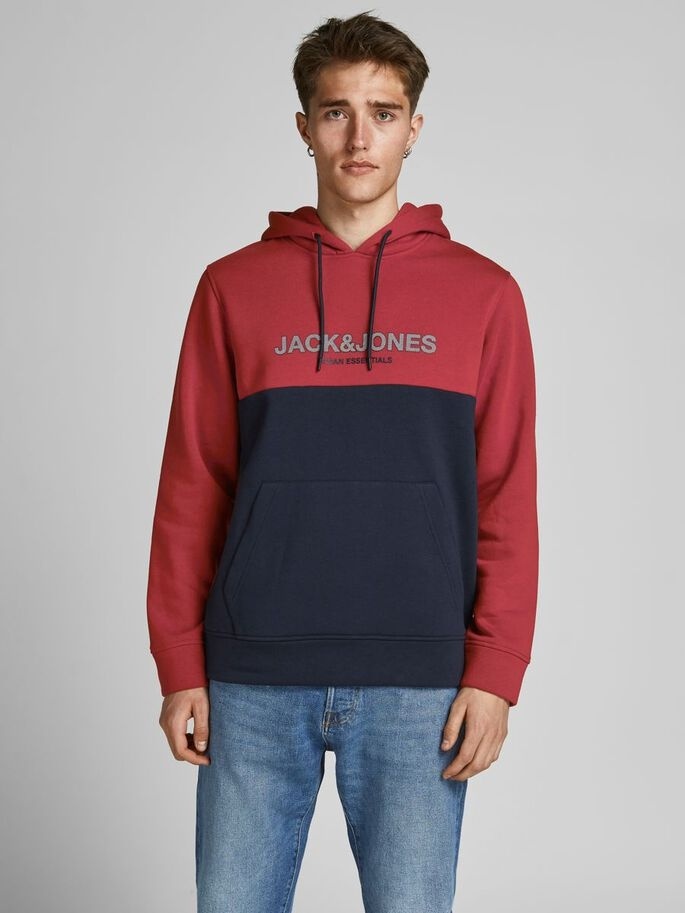 Толстовка JJEURBAN BLOCKING SWEAT HOOD NOOS 12190441-Red Dahlia Jack & Jones S Червоний — фото 3