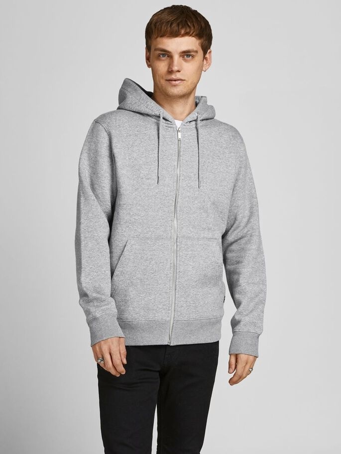 Толстовка JJESOFT BASIC SWEAT ZIP HOOD NOOS 12191895-Light Grey Melange-Fit:REG FIT Jack & Jones L Сірий — фото 4