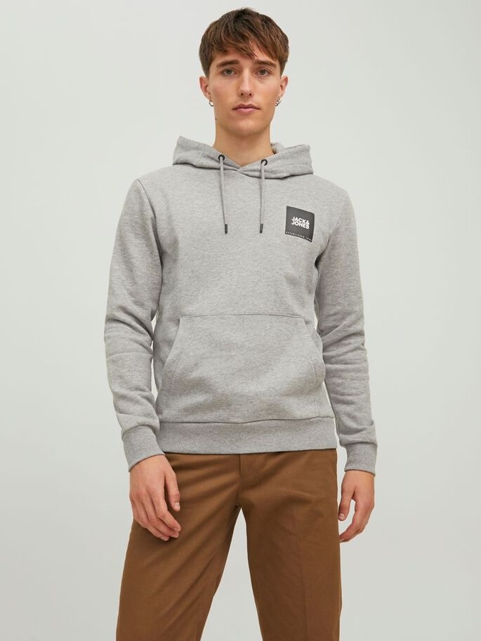 Худі JJLOCK SWEAT HOOD 12213245-Light Grey Melange SMALL Jack & Jones XXL Сірий — фото 2