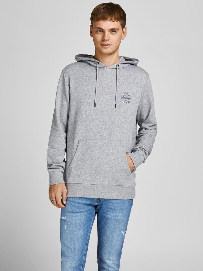 Толстовка JJESHARK SWEAT HOOD NOOS 12205081-Light Grey Melange-Print:Navy Blazer Jack & Jones XXL Сірий — фото 3