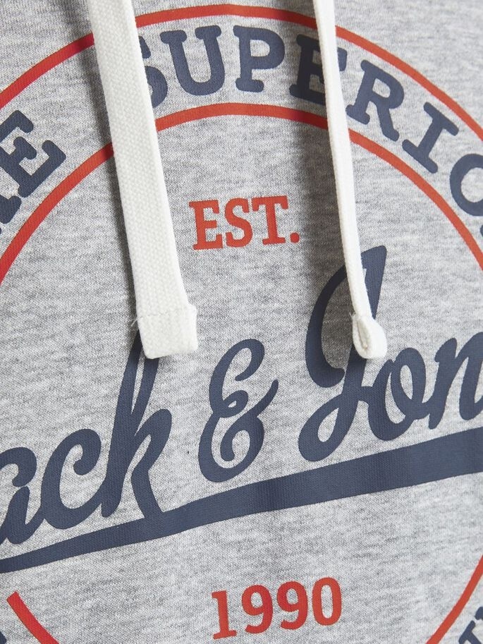 Толстовка JJBRAT SWEAT HOOD 12201406-Light Grey Melange-Print:Navy Blazer. Tru Jack & Jones XXL Сірий — фото 5