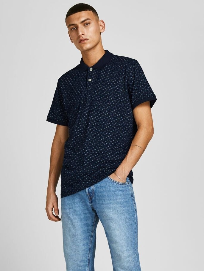 Поло JJEJACK DETAIL POLO SS NOOS 12201315-Navy Blazer-AOP:Full Body Jack & Jones L Темно-синій — фото 3
