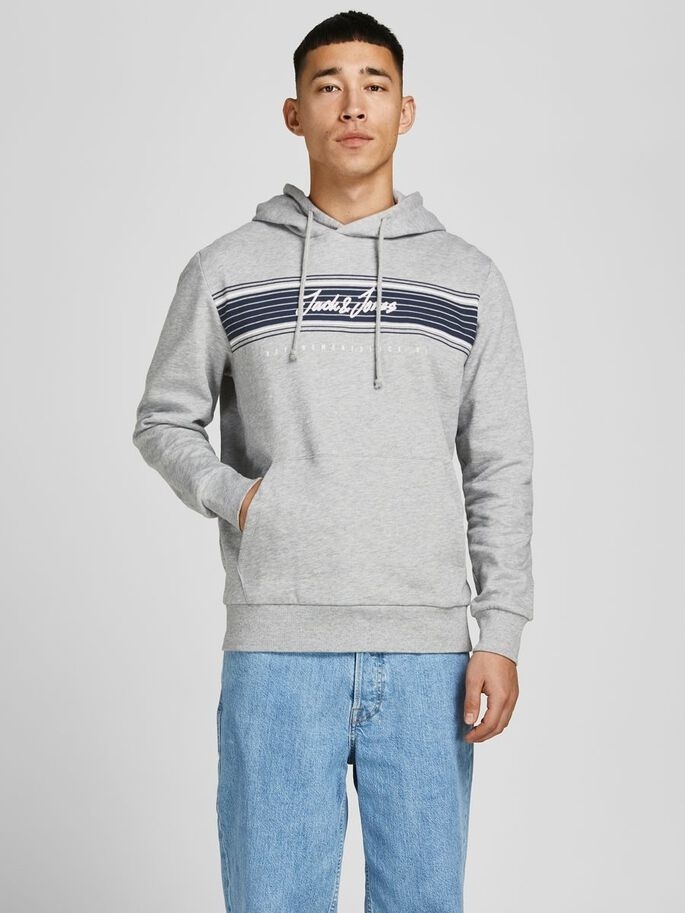 Толстовка JJLEO SWEAT HOOD 12200768-Light Grey Melange Jack & Jones S Сірий — фото 4
