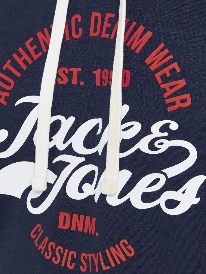 Толстовка JJBRAT SWEAT HOOD 12201406-Navy Blazer-Print:True Red. White Jack & Jones S Темно-синій — фото 5