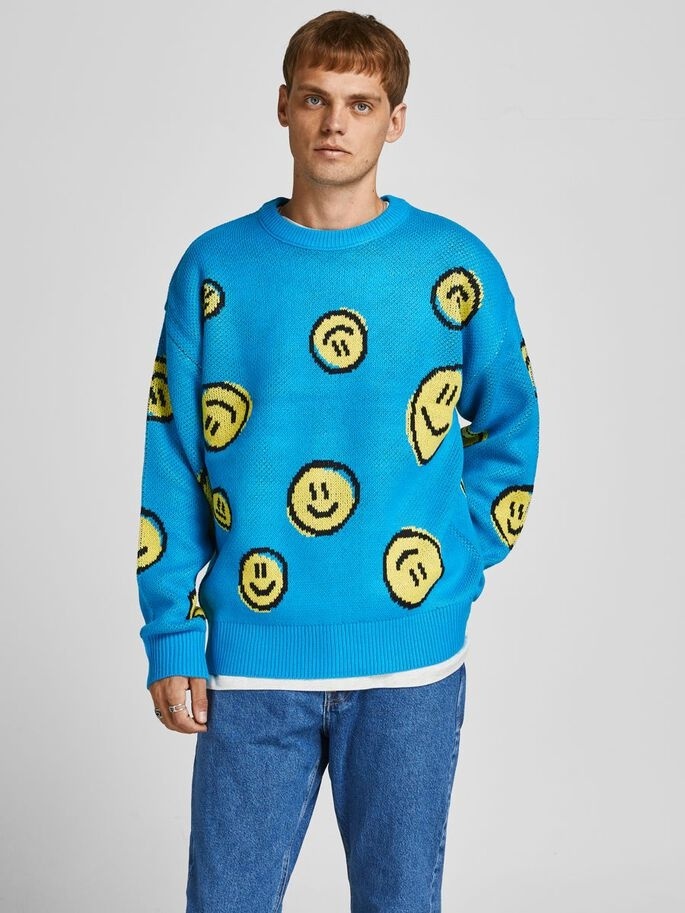 Пуловер JORSMILE KNIT CREW NECK KA KNT21 12206857-Hawaiian Ocean-Fit:WIDE Jack & Jones M Блакитний — фото 3