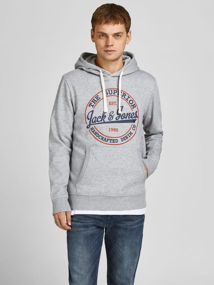 Толстовка JJBRAT SWEAT HOOD 12201406-Light Grey Melange-Print:Navy Blazer. Tru Jack & Jones XXL Сірий — фото 3