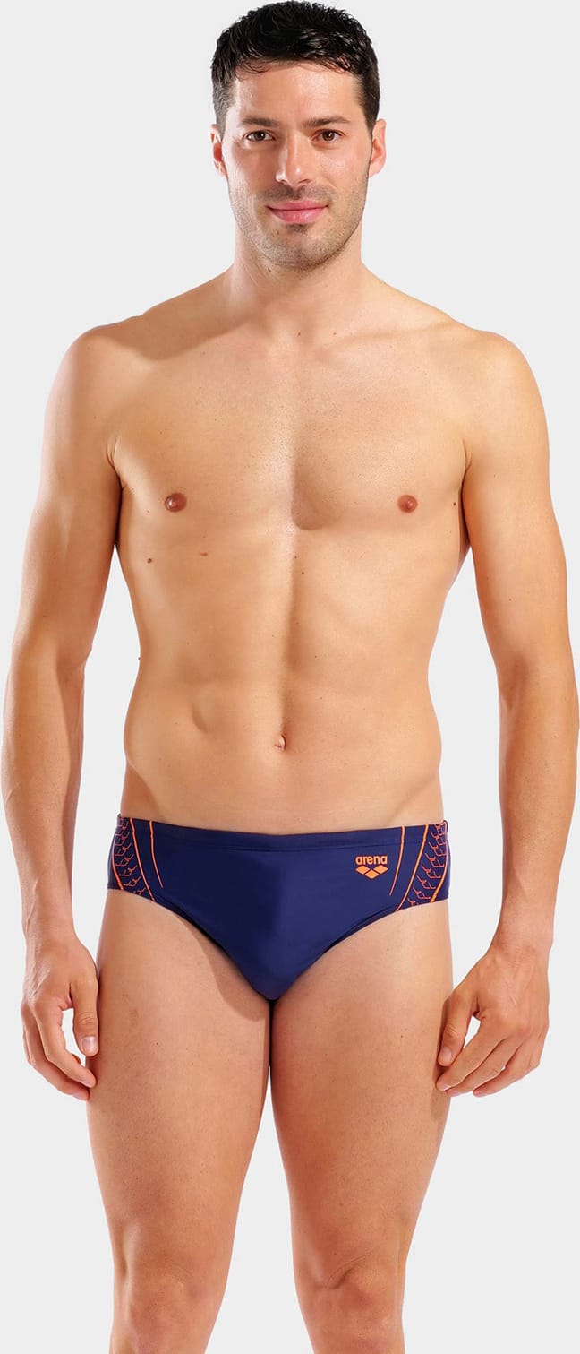 Плавки-сліпи для чоловіків Arena DOUBLE GRAPHIC SWIM BRIEFS темно-синій, помаранчевий Чол 100 — фото 1