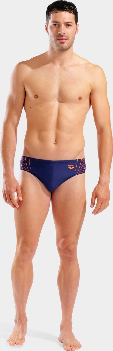 Плавки-сліпи для чоловіків Arena DOUBLE GRAPHIC SWIM BRIEFS темно-синій, помаранчевий Чол 85 — фото 2
