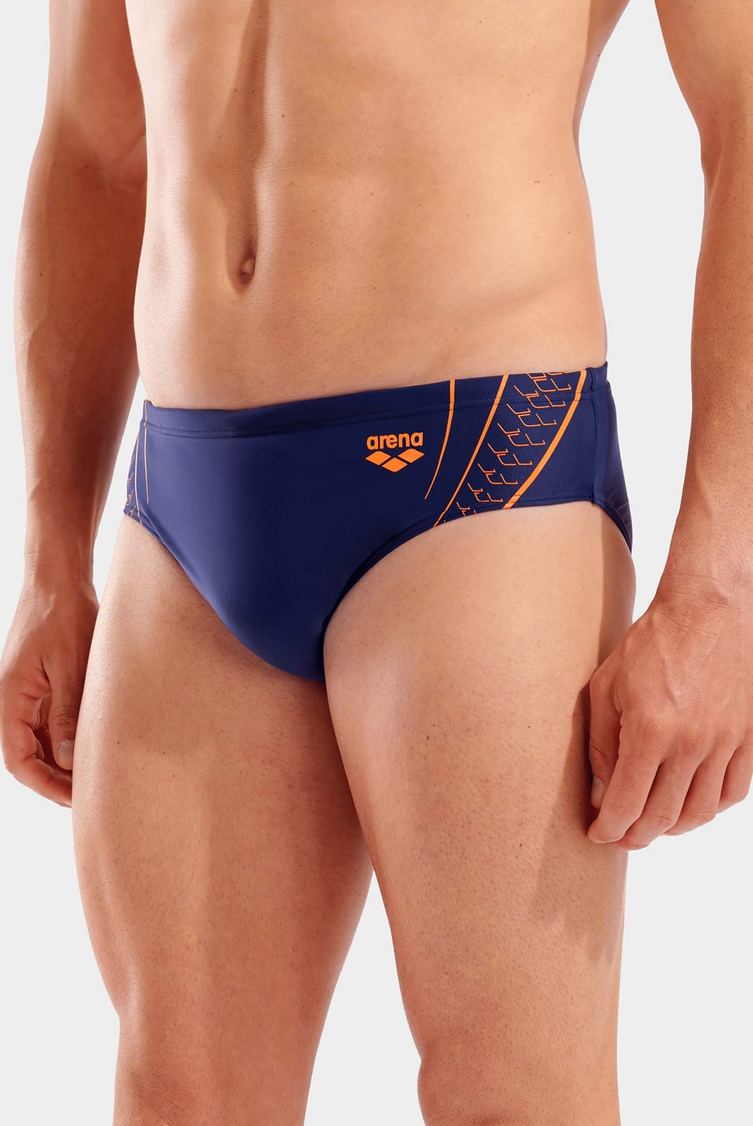 Плавки-сліпи для чоловіків Arena DOUBLE GRAPHIC SWIM BRIEFS темно-синій, помаранчевий Чол 85 — фото 3