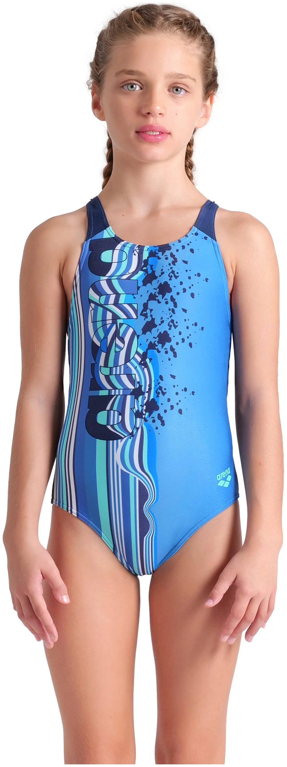 Купальник закритий для дівчат Arena PALETTE SWIMSUIT SWIM PRO BACK блакитний, синій Діт 128 см — фото 1