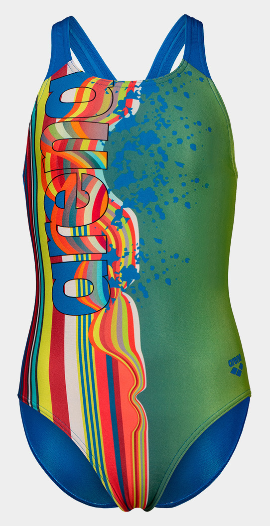 Купальник для дівчат Arena PALETTE SWIMSUIT SWIM PRO BACK блакитний, жовтий, мультикольор Діт 116 см — фото 1
