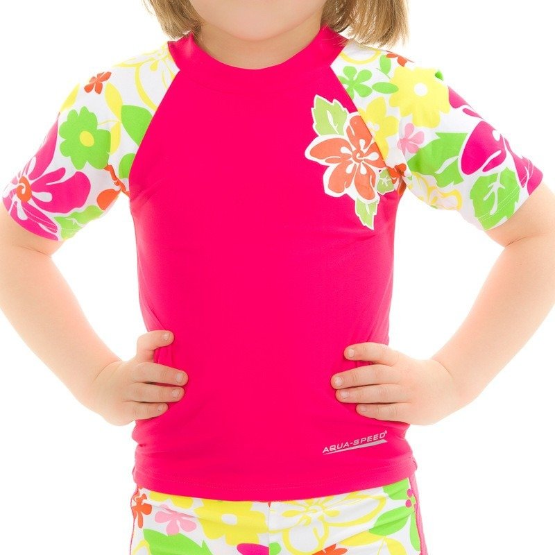 Топ сонцезахисний для дівчат Aqua Speed T-SHIRT FLOWER 2120 рожевий, мультиколор Діт 104см — фото 1
