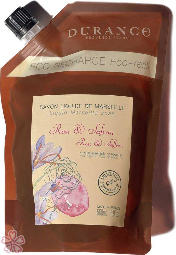 Запасная эко упаковка натурального жидкого мыла Durance Eco-Refill Liquid Marseille Soap 500 мл Троянда і Шафран — фото 3