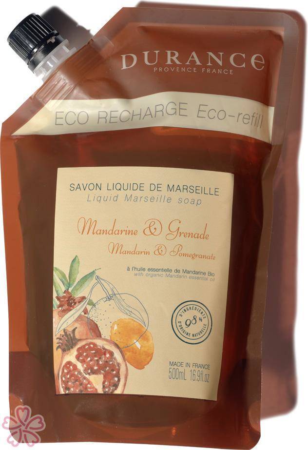 Запасная эко упаковка натурального жидкого мыла Durance Eco-Refill Liquid Marseille Soap 500 мл Мандарин і Гранат — фото 3