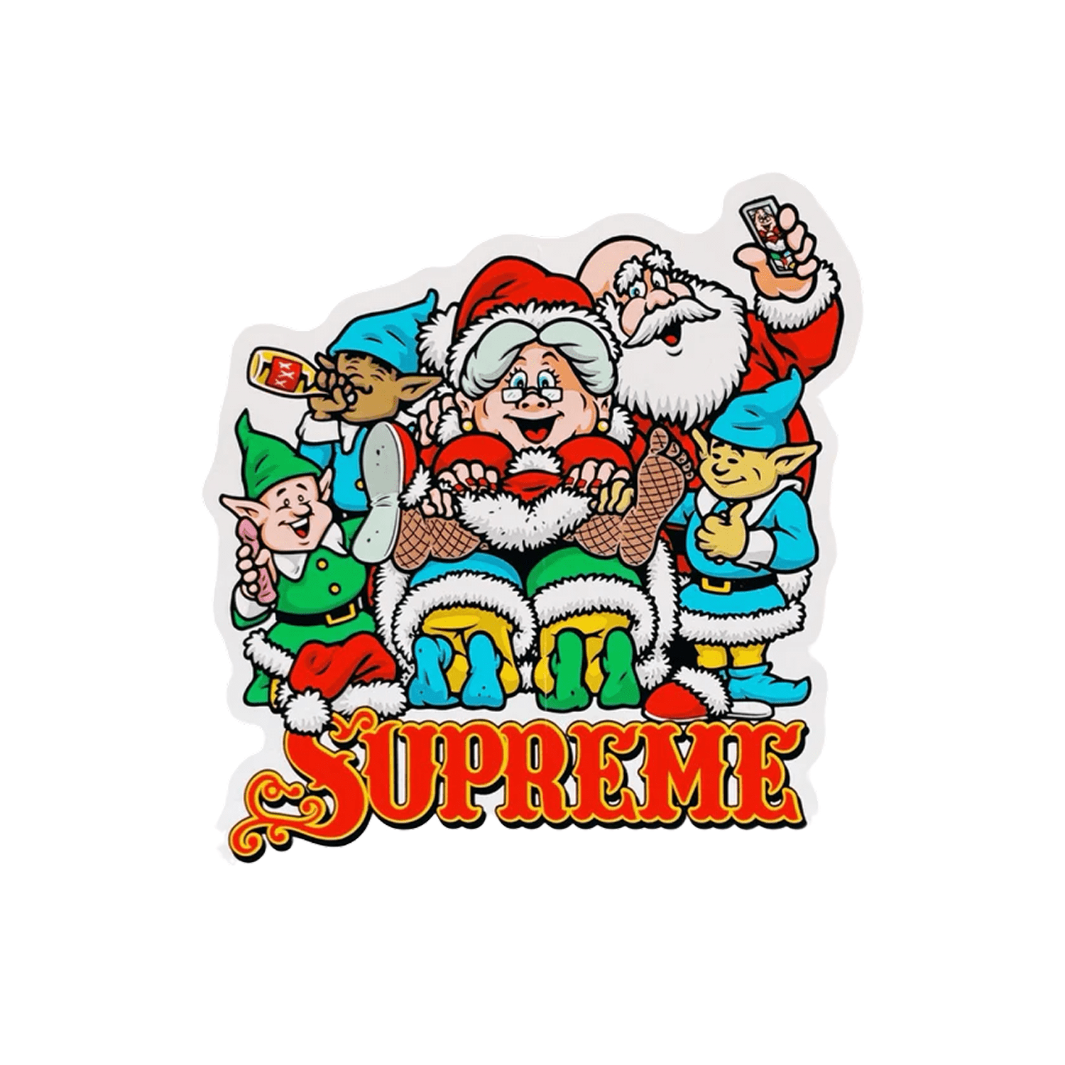 Стікер Supreme 'Naughty Santa & Elves' Multicolor Sticker (FW25) — фото 1