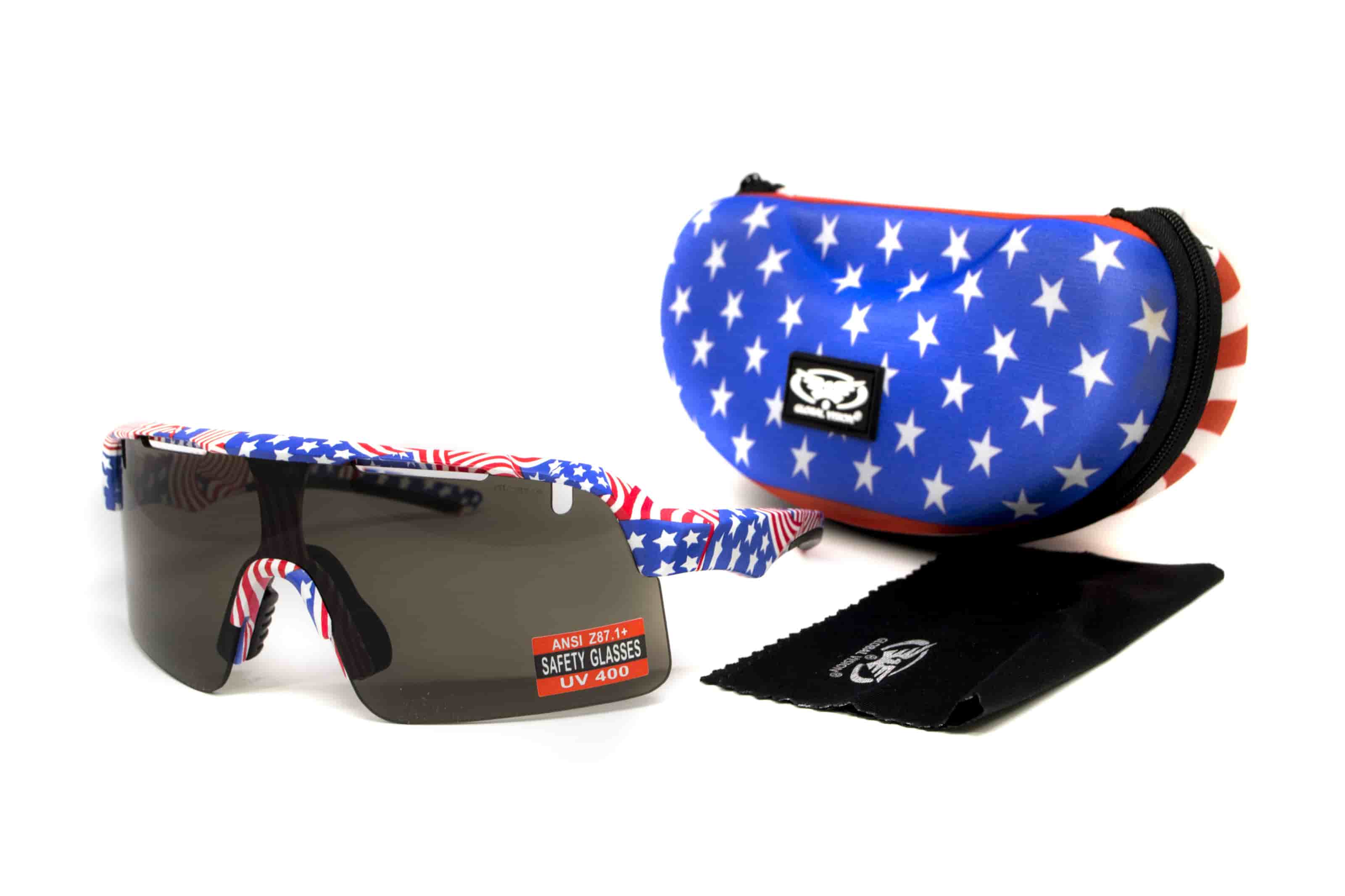 Очки защитные открытые Global Vision Holeshot USA Flag (gray), сірі в оправі прапор США — фото 4