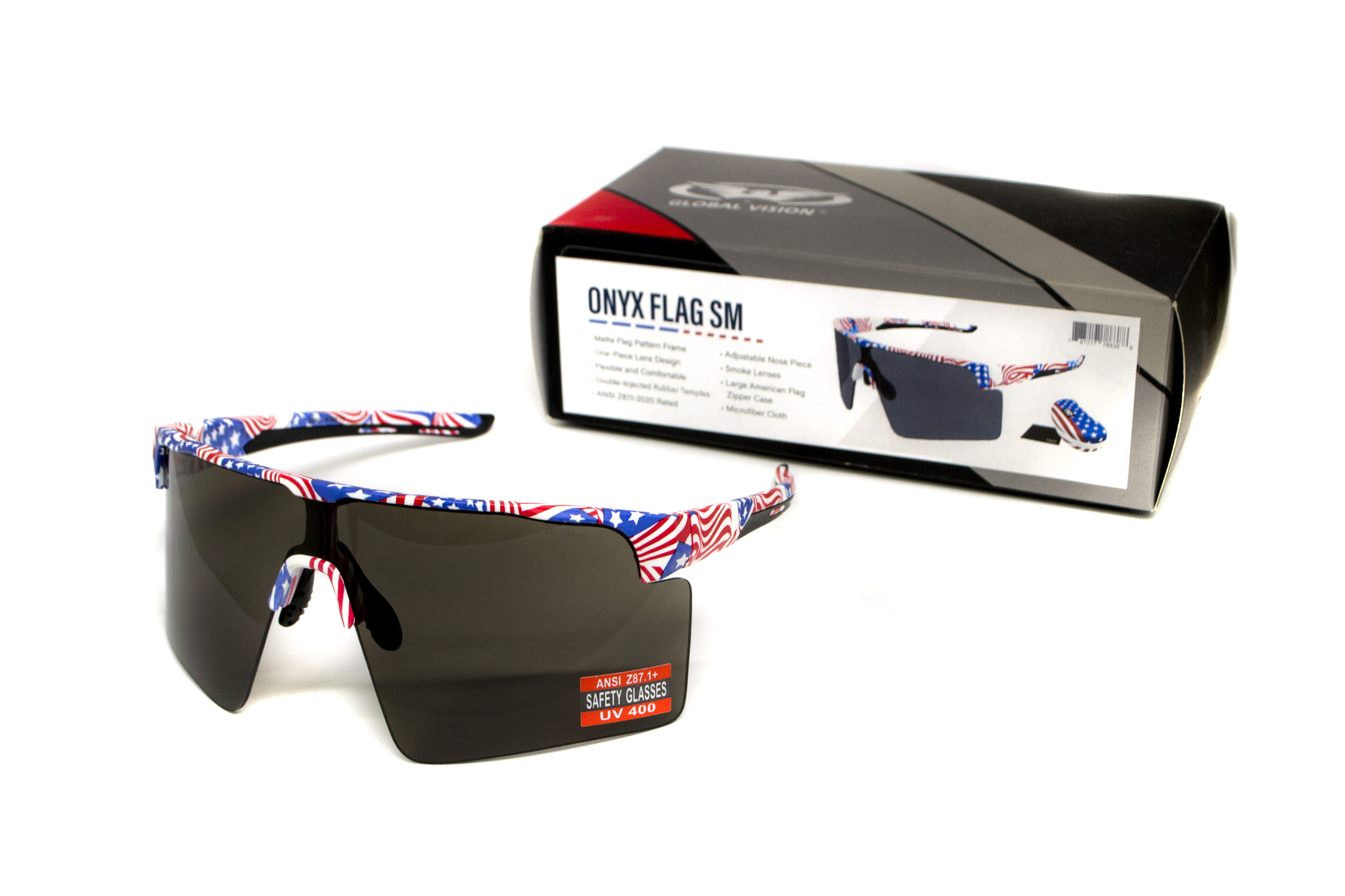 Очки защитные открытые Global Vision Onyx USA Flag (gray), сірі в оправі прапор США — фото 12