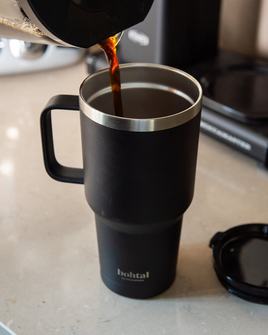 Термостакан (ізольована чашка) Bohtal з ручкою з нержавіючої сталі Tumbler Black 900 ml — фото 3