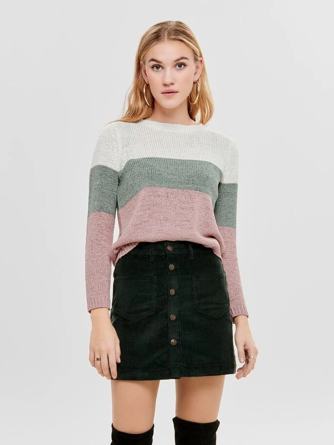 Пуловер ONLGEENA L/S BLOCK PULLOVER KNT NOOS 15161415-Cloud Dancer-Stripes:W. CHINOIS GREEN/ROS ONLY L Розовий — фото 2