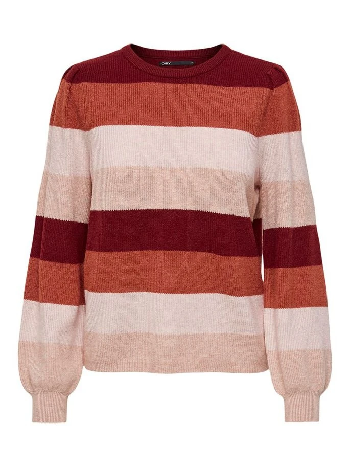Пуловер ONLKATIA L/S STRIPE PULLOVER CC KNT 15231260-Merlot-Stripes:W. SEPIA ROSE/ROSE SMOKE M ONLY S Червоний — фото 3