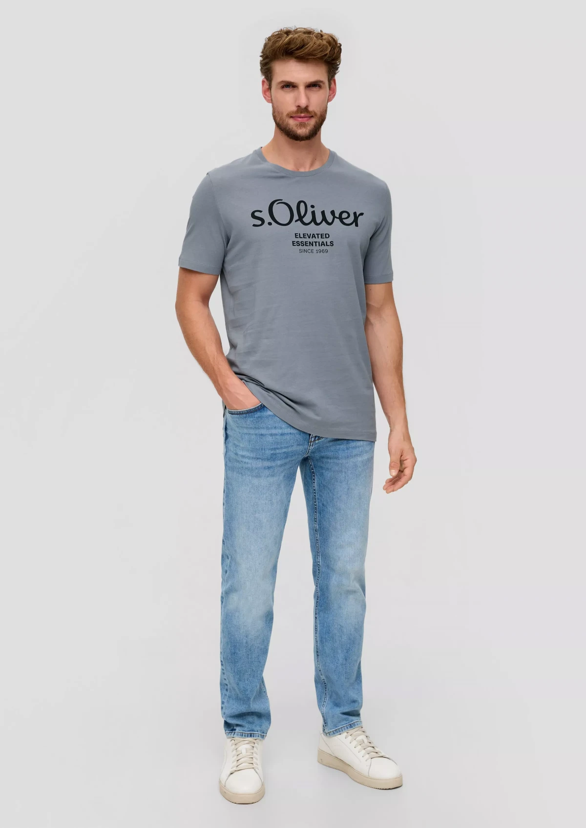 Футболка T-shirt à logo imprimé 2139909.95D1 s.Oliver L Сірий — фото 5