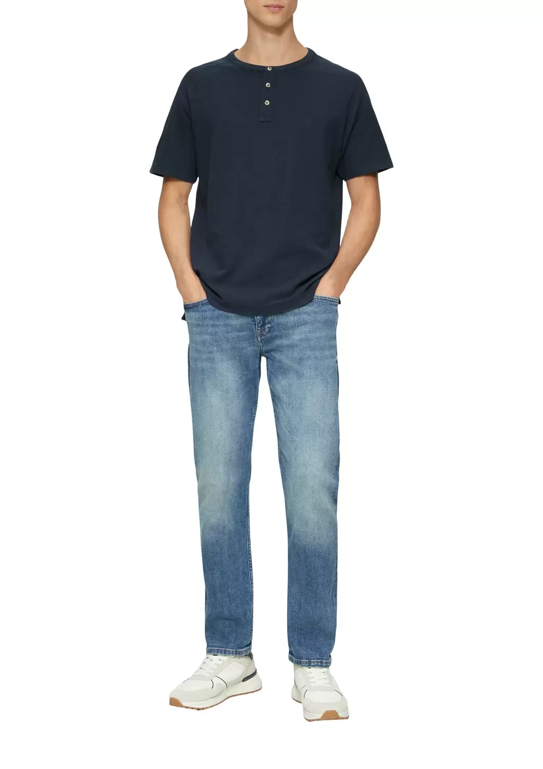 Футболка Waffle Henley Neck T-Shirt 2161840-5852 s.Oliver L Темно-синій — фото 4