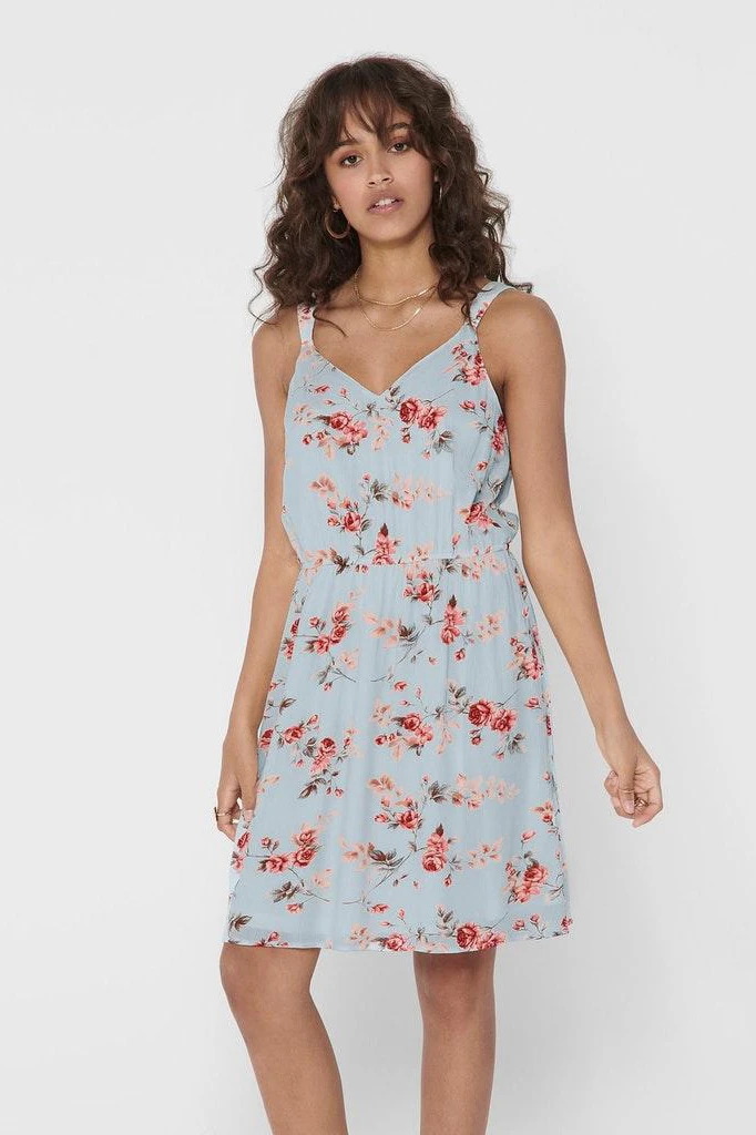 Сукня ONLKARMEN S/L SHORT DRESS AOP WVN NOOS 15157655 Cashmere Blue-ROSE FLOWERS ONLY 34 Блакитний — фото 2