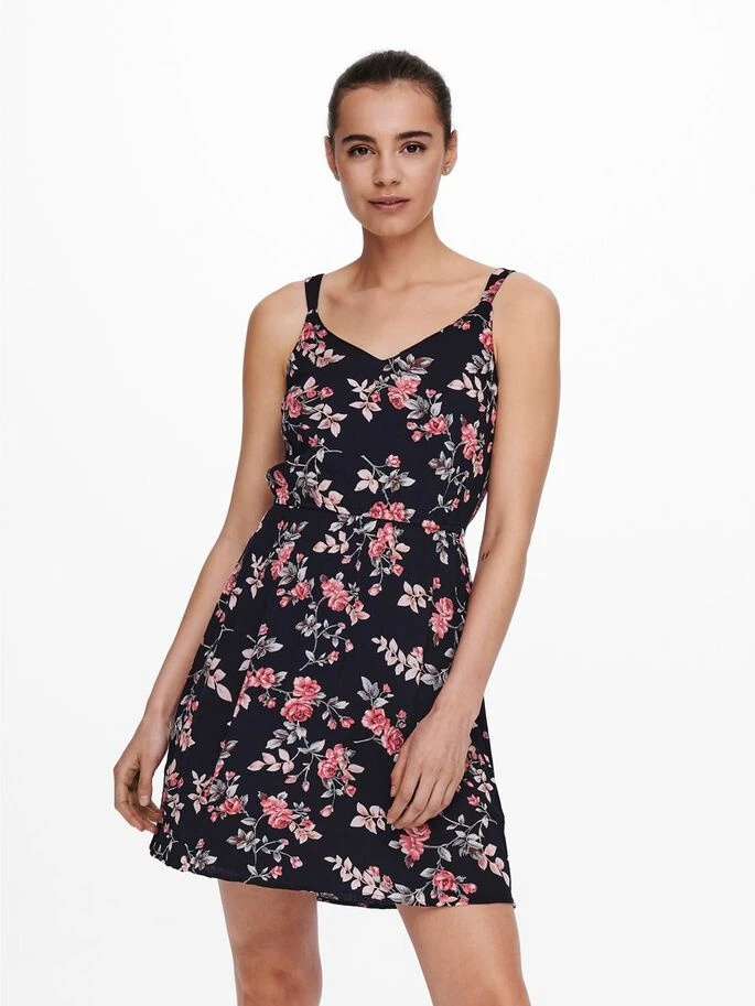 Сукня ONLKARMEN S/L SHORT DRESS AOP WVN NOOS 15157655 Night Sky-ROSE FLOWERS ONLY 34 Темно-синій — фото 2