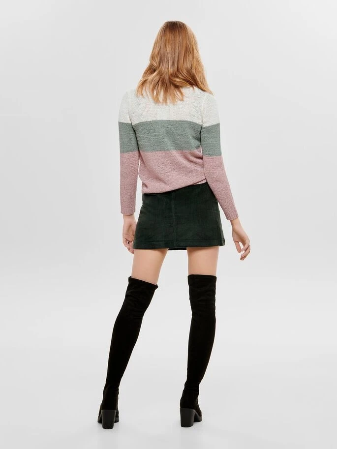 Пуловер ONLGEENA L/S BLOCK PULLOVER KNT NOOS 15161415-Cloud Dancer-Stripes:W. CHINOIS GREEN/ROS ONLY L Розовий — фото 4