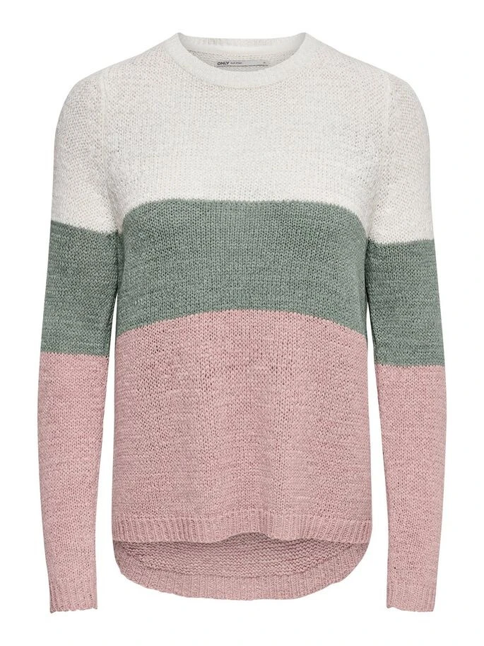 Пуловер ONLGEENA L/S BLOCK PULLOVER KNT NOOS 15161415-Cloud Dancer-Stripes:W. CHINOIS GREEN/ROS ONLY L Розовий — фото 6