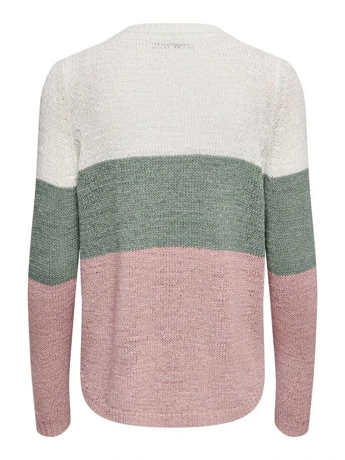 Пуловер ONLGEENA L/S BLOCK PULLOVER KNT NOOS 15161415-Cloud Dancer-Stripes:W. CHINOIS GREEN/ROS ONLY L Розовий — фото 7