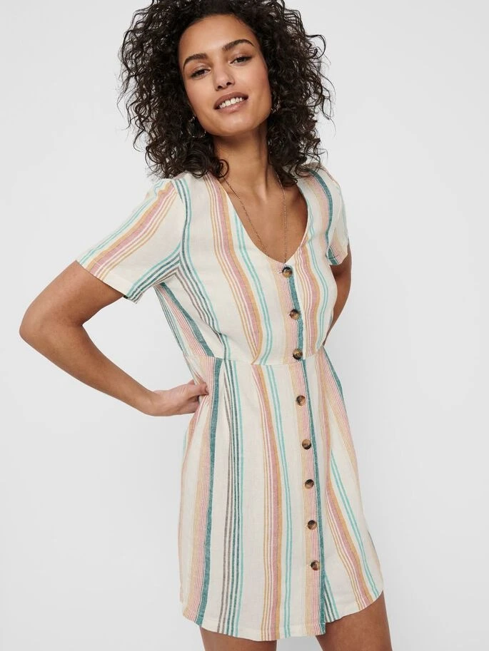 Сукня ONLVIVA-OHIO S/S BUTTON STRIPE DRESS PNT 15226232 Cloud Dancer ONLY L Білий — фото 4